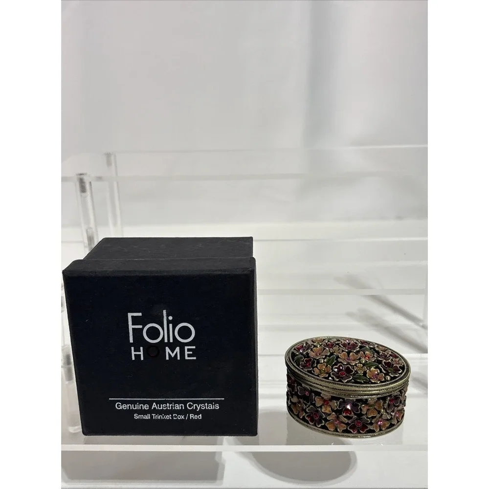 Folio Home Genuine Austrian Crystal‎ Filigree Flower Pill Box New In Box